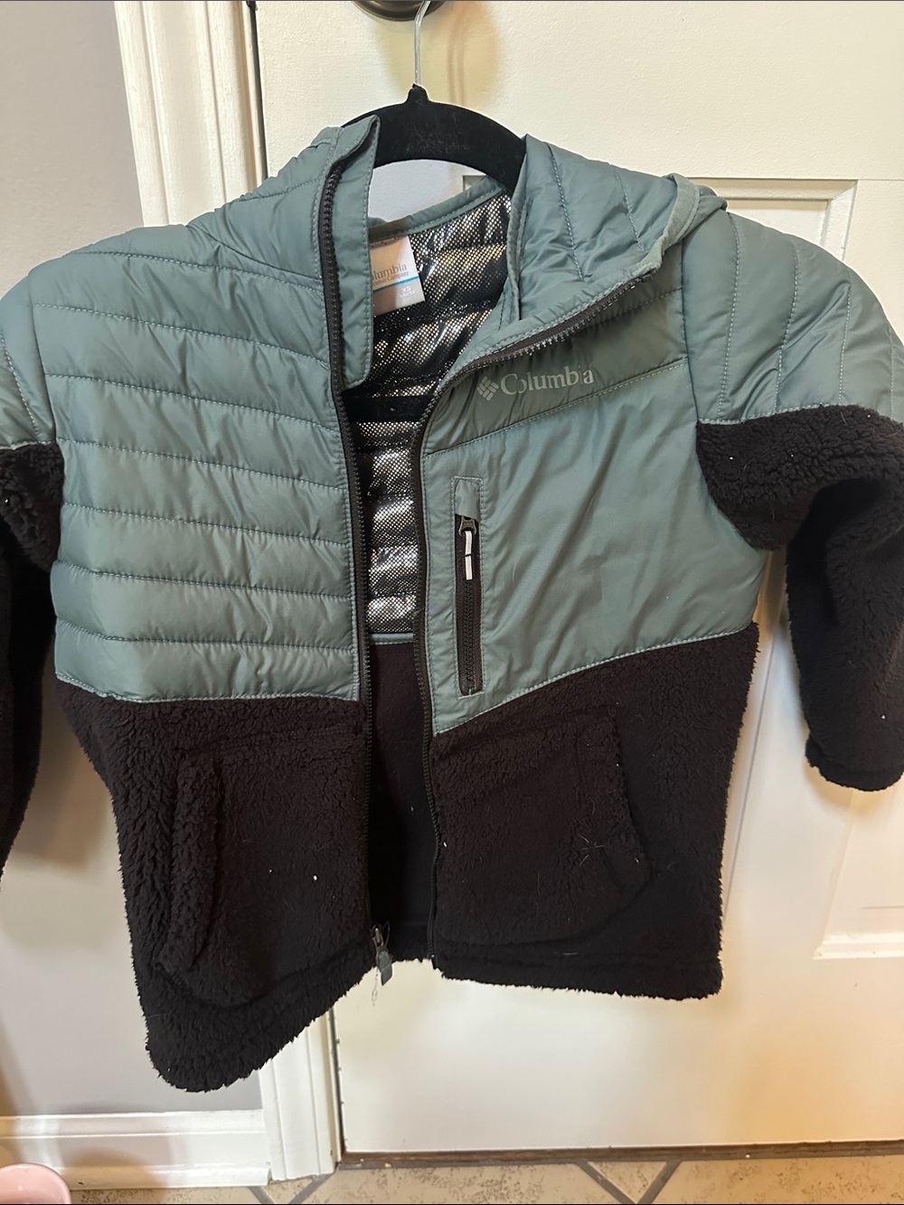 Columbia Kids Two-Tone Green and Black Hooded Puffer-Fleece Jacket